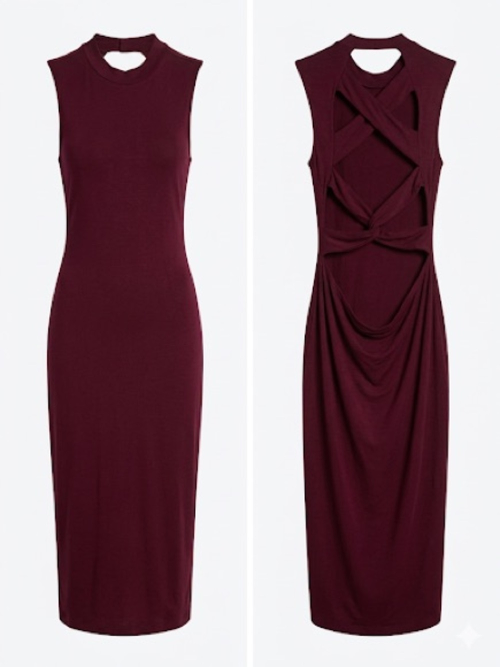 Sleeveless Cutout Back Midi Dress in Deep Wine